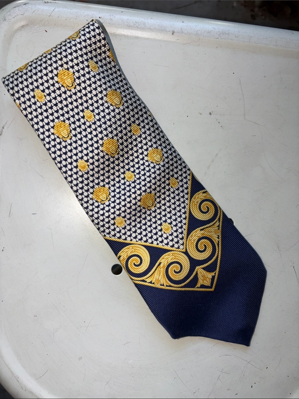 Gianni Versace Men's Silk Baroque Neck Tie Blue Gold Vintage